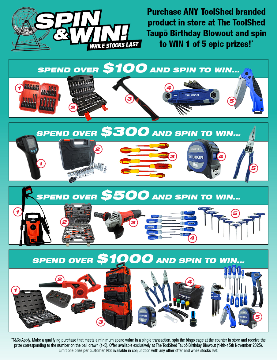 ToolShed Taupo Birthday Blowout Spin Win